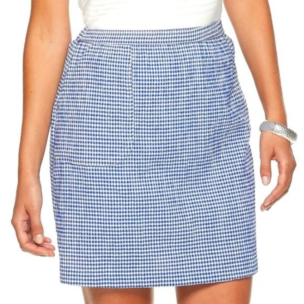 EXCELLENT WOMENS Cathy Daniels Blue GINGHAM CHECK SEERSUCKER PULL ON SKORT L